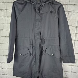 Two by Vince Camuto Black Utility Jacket with Hood and Water-Resistant Fabric